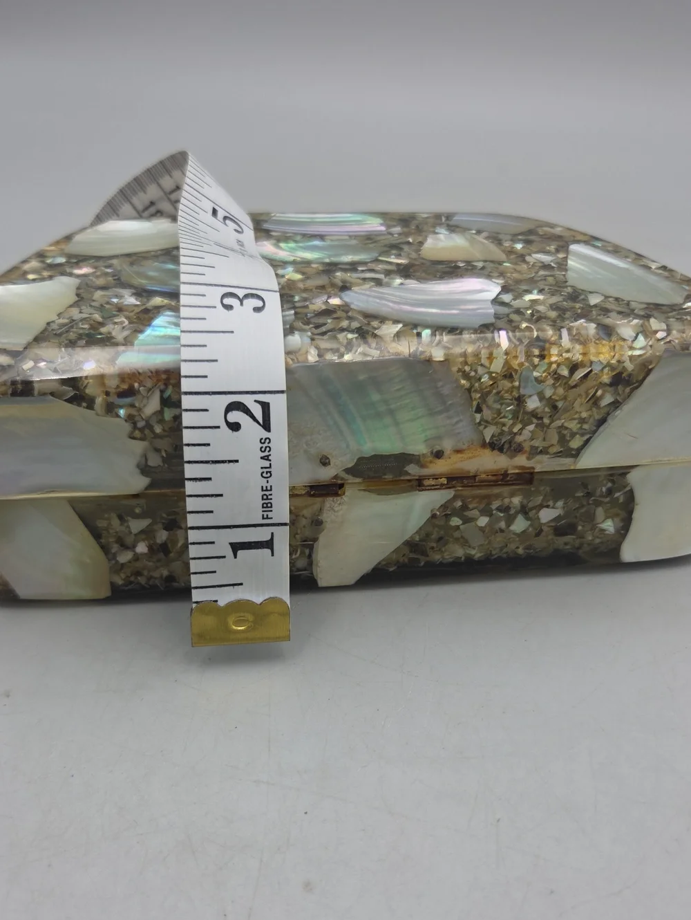 Vintage mother-of-pearl and abalone shell mosaic acrylic/lucite evening clutch